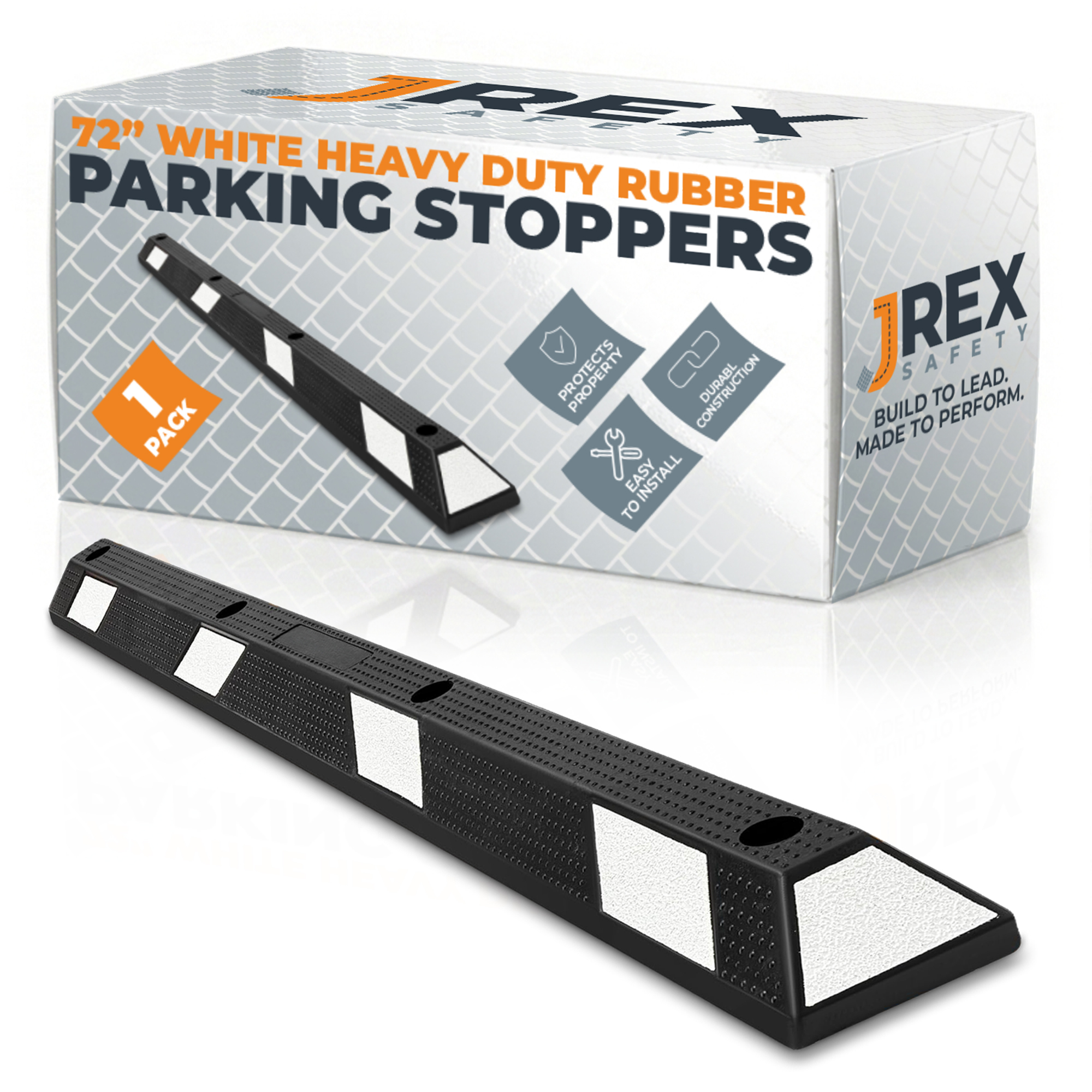72" Rubber Parking Block Curb Stop - White Reflective Strip